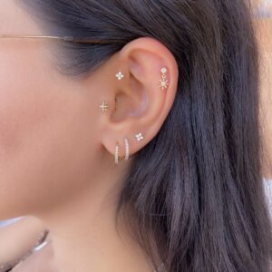 Khuyên tai - Bông tai thẳng đính đá hình hoa bốn cánh mã KT-3515